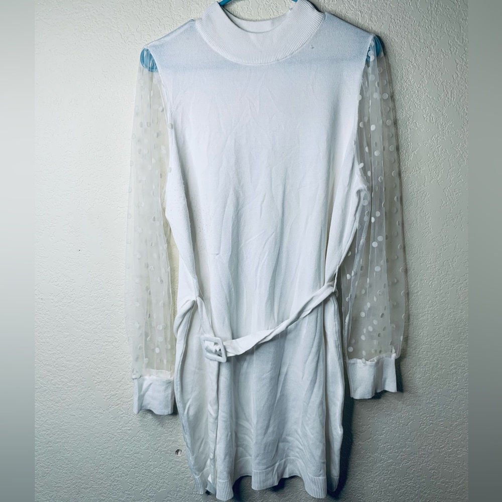 Madison and Hudson size L white dress with see through sleeves with polka dots